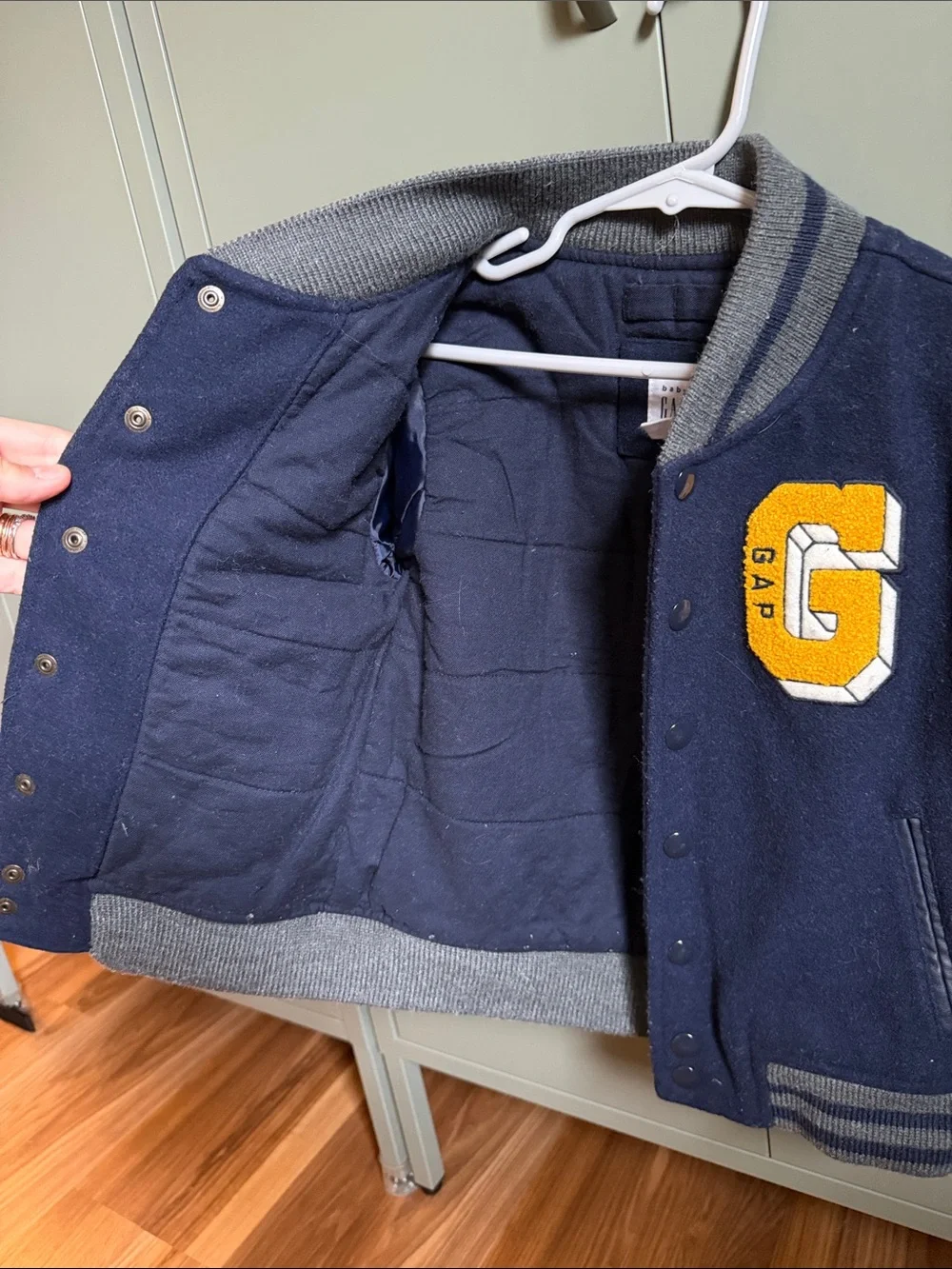 Boys GAP Navy & Gray Kids Letterman Jacket with Yellow Patch